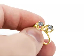 Anneau Zircon Or jaune 14 carats Style vintage vrc266y